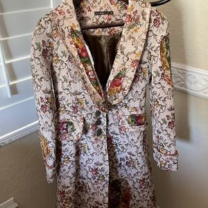 Gorgeous Hazel floral, lined long jacket with distressed detail design.